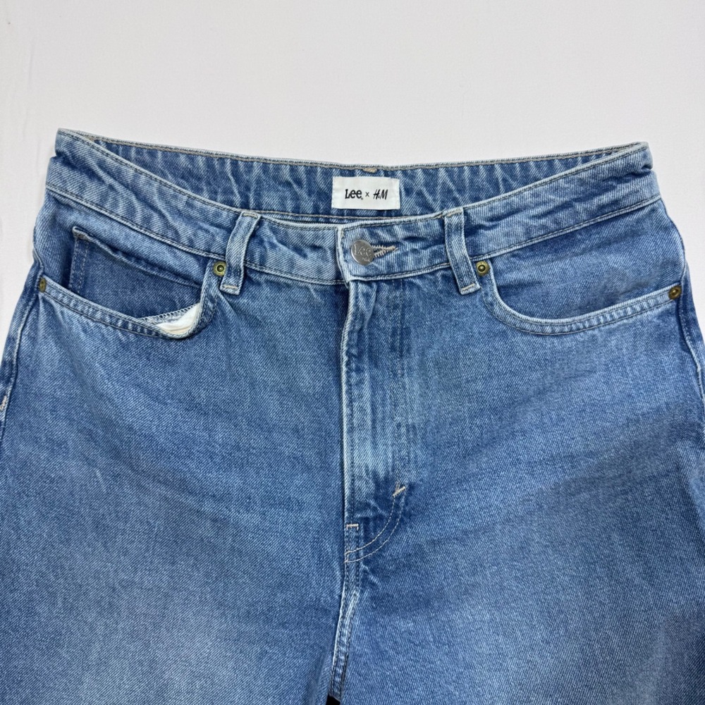 Lee x H&M Wide Leg Jeans Medium Wash High Rise Women's 8 Streetwear Minimalist - Picture 6 of 13